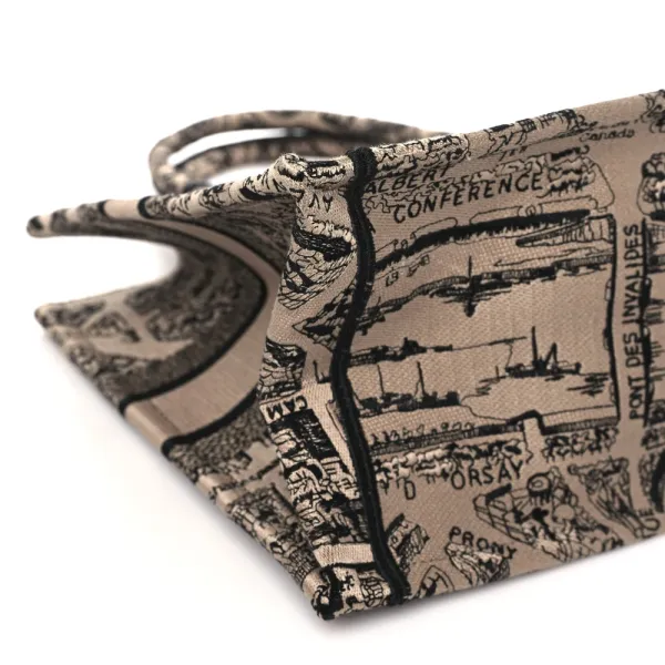 Dior Medium Plan De Paris Book Tote Beige/Black Embroidered Canvas - Image 4