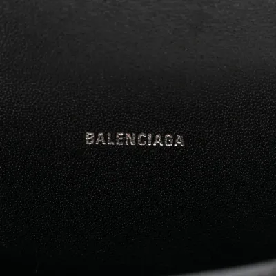 Balenciaga XS Hourglass Top Handle Bag Black Monochrome Crocodile Embossed Shiny Calfskin Leather Black Hardware