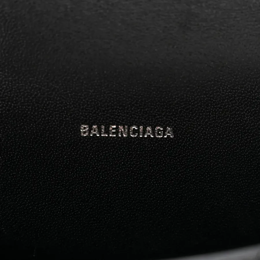 Balenciaga XS Hourglass Top Handle Bag Black Monochrome Crocodile Embossed Shiny Calfskin Leather Black Hardware