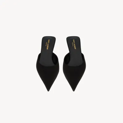 Yves Saint Laurent Black smooth leather pointy sandals high heels slippers