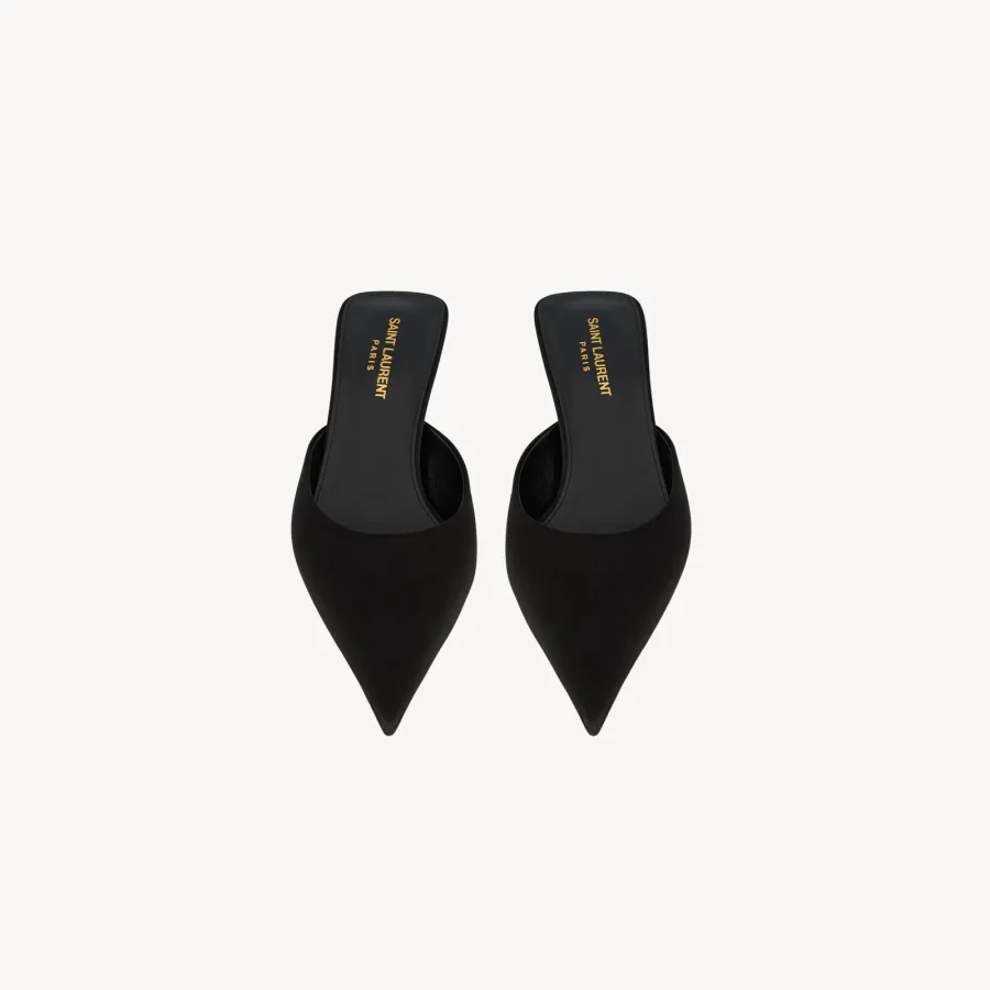 Yves Saint Laurent Black smooth leather pointy sandals high heels slippers