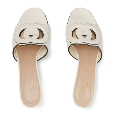Gucci white high-heeled slippers