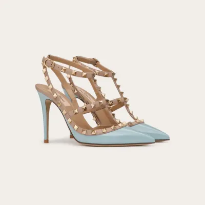 VALENTINO Patent leather lace-up rivet heels