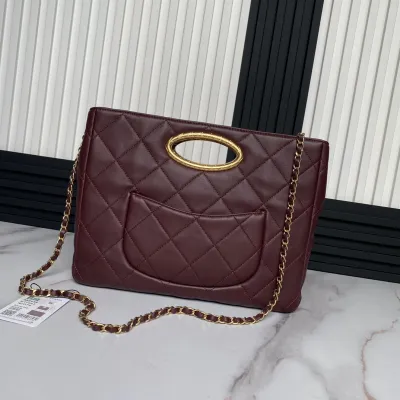 Chanel wine red/white/black hand bag can be cross-body