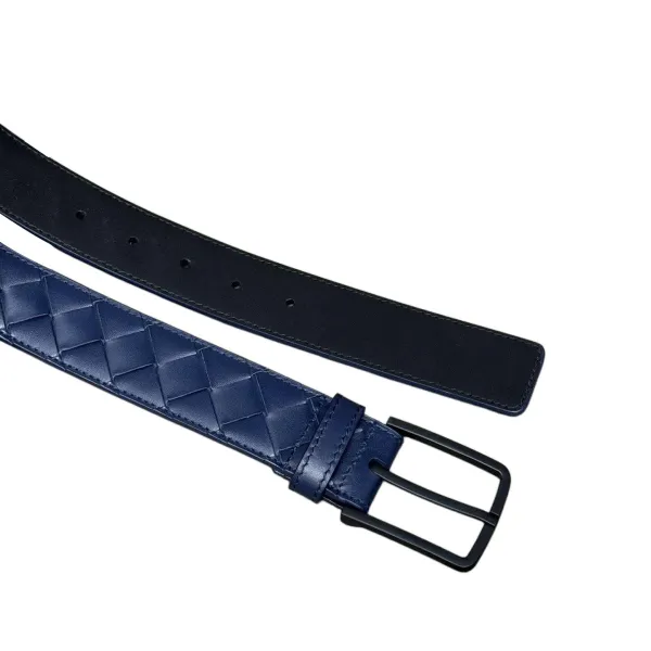 Bottega Veneta Men's Square Buckle Intrecciato Belt In Black/Coffee/Blue/Grey Calfskin With Black Hardware 35mm - Image 7