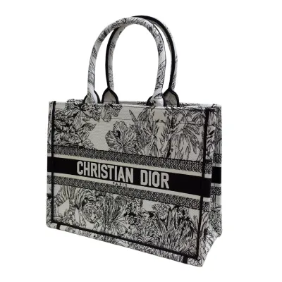 Dior Medium Dior Book Tote In Black Toile De Jouy Embroidered Canvas