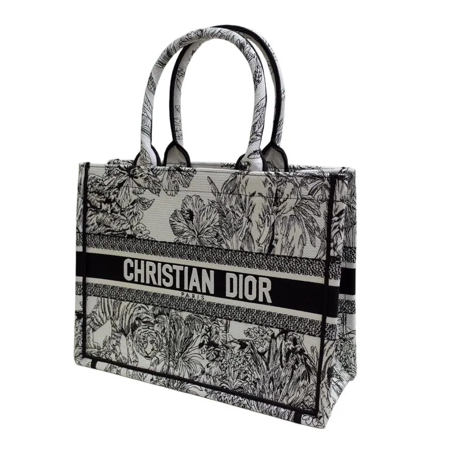 Dior Medium Dior Book Tote In Black Toile De Jouy Embroidered Canvas
