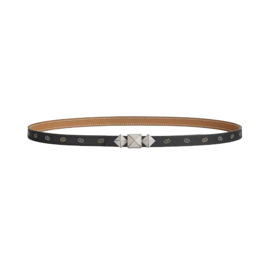 Hermès Women' s Rockstud Buckle Reversible Belt In Brown/Black Epsom Calfskin With Silver/Black Hardware 13mm