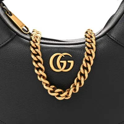 Gucci Small Aphrodite Shoulder Bag Black Goatskin Leather Brass Hardware
