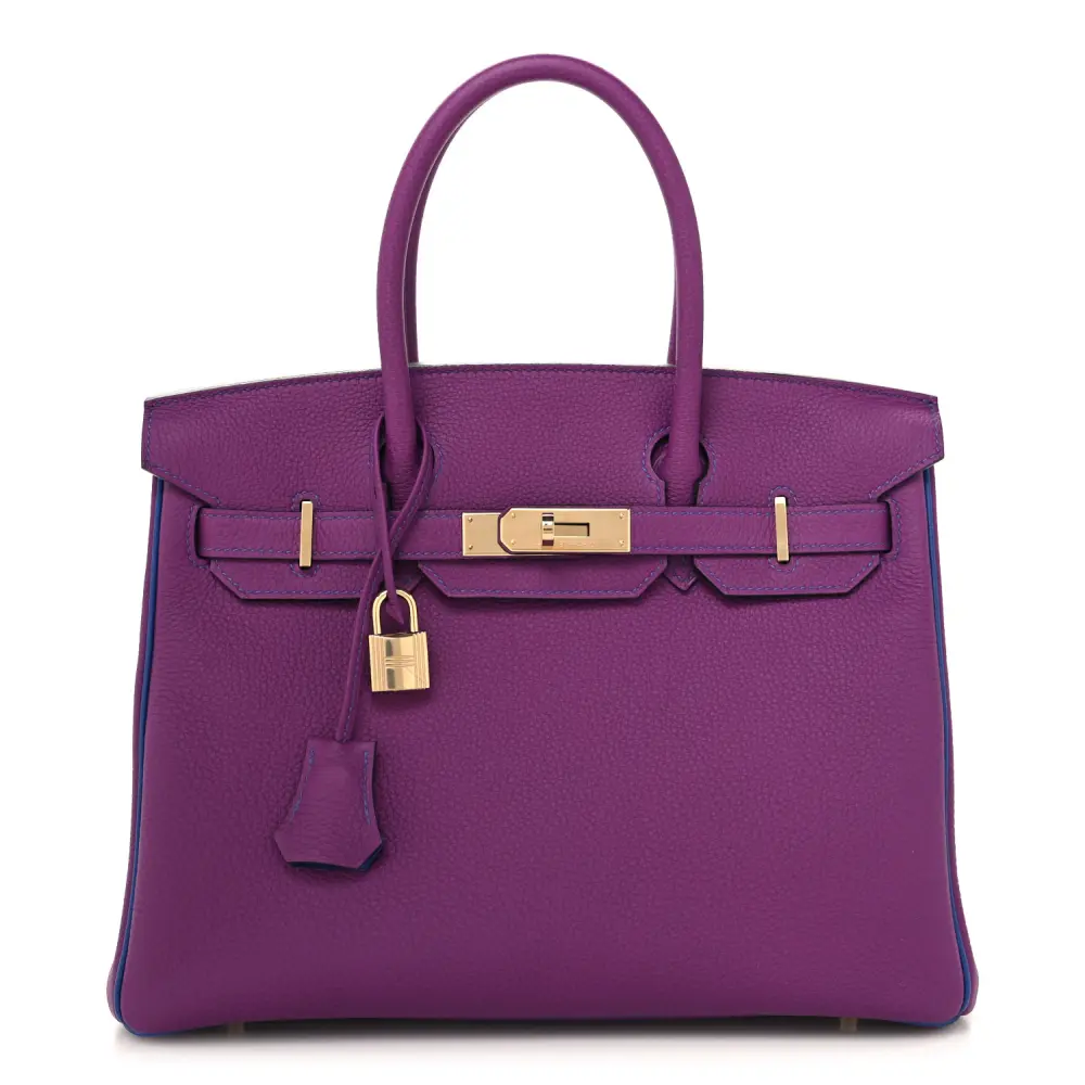 Hermès Birkin 30 Ferradura Anemone / Bleu Electrique Couro Togo Hardware Dourado