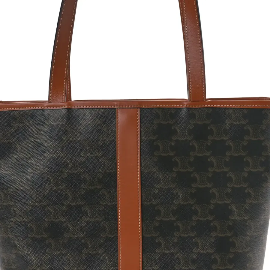 Celine Small Cabas Bag Tan Triomphe Canvas & Calfskin Leather Gold Hardware