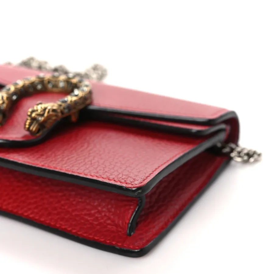 Gucci Mini Super Dionysus Shoulder Bag Hibiscus Red Calfskin Leather Aged Silver Hardware