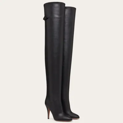 VALENTINO SIGNATURE Knee-high bovine leather boots (10.5 cm high heel)