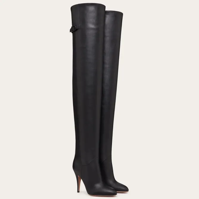 VALENTINO SIGNATURE Knee-high bovine leather boots (10.5 cm high heel)