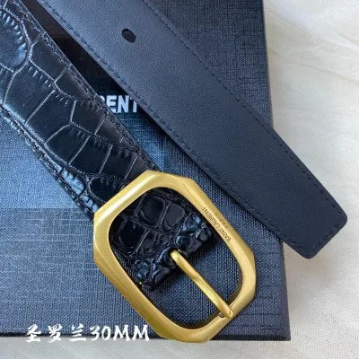 Saint Laurent Frame Buckle Thin Belt In Black Calfskin With Gold Hardware 30mm