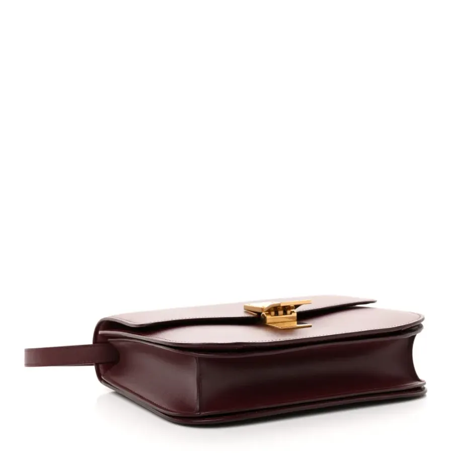 Celine Medium Classic Box Flap Bag Burgundy Box Calfskin Leather Gold Hardware