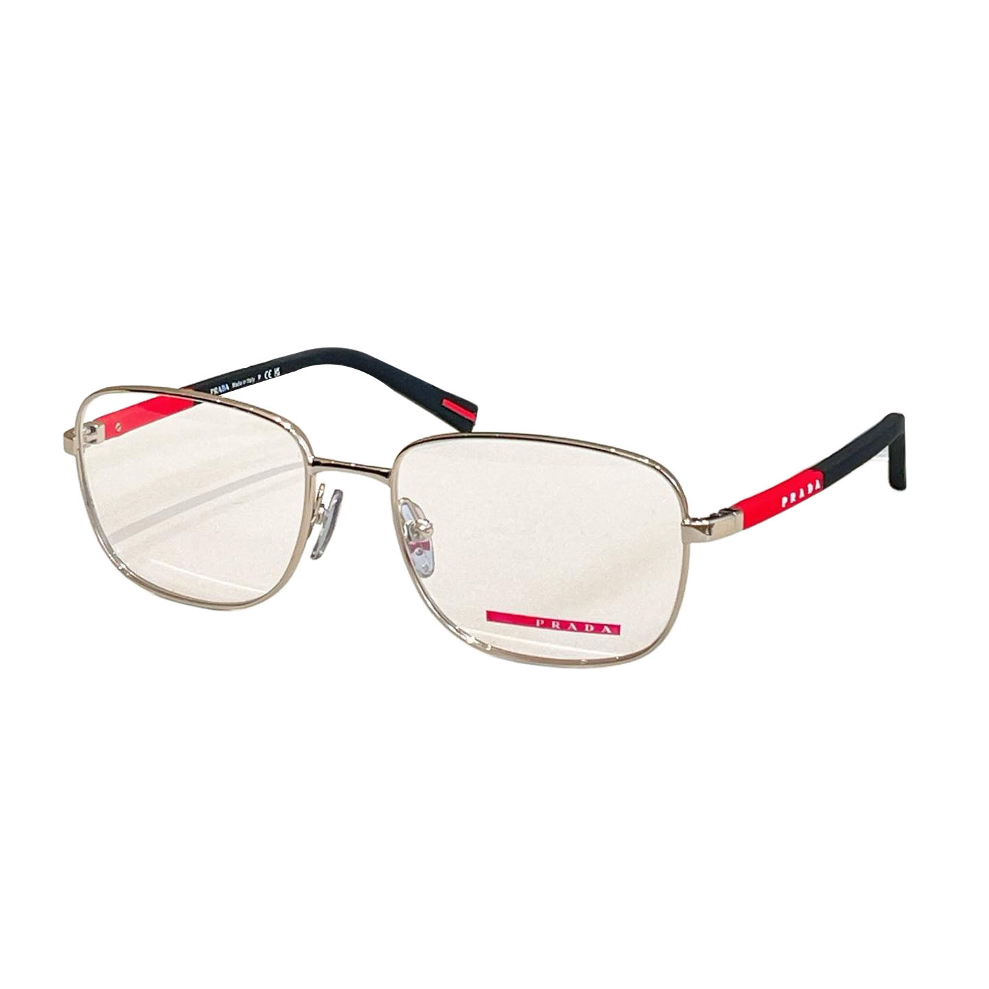 Óculos de armação quadrada Prada cor prata/preto/preto-fumê lente transparente Tamanho 54口19-145