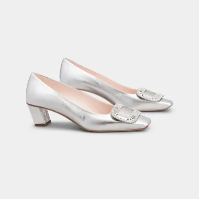 Roger Vivier Belle Vivier Pumps High Heels In Silver Leather With Crystal Buckle (Heel Height 4.5cm)