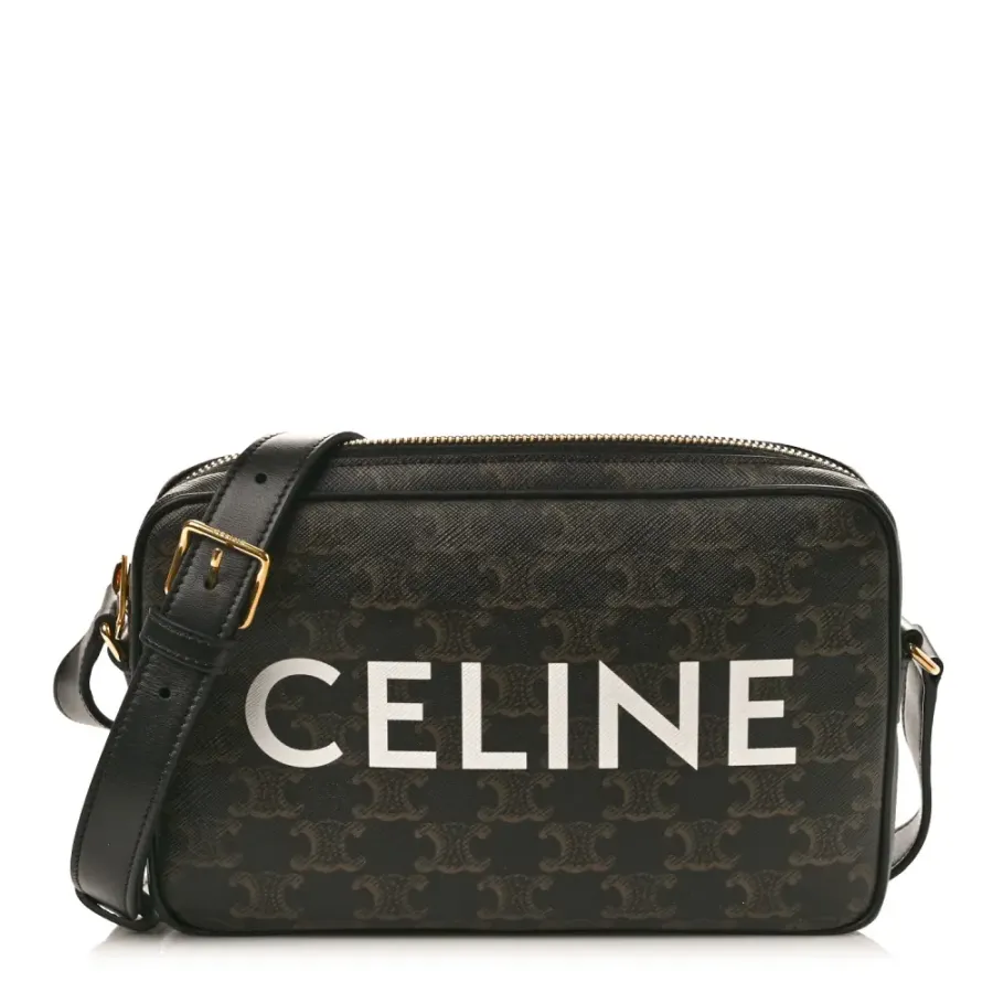 Celine Medium Messenger Bag Black Triomphe Canvas Gold Hardware