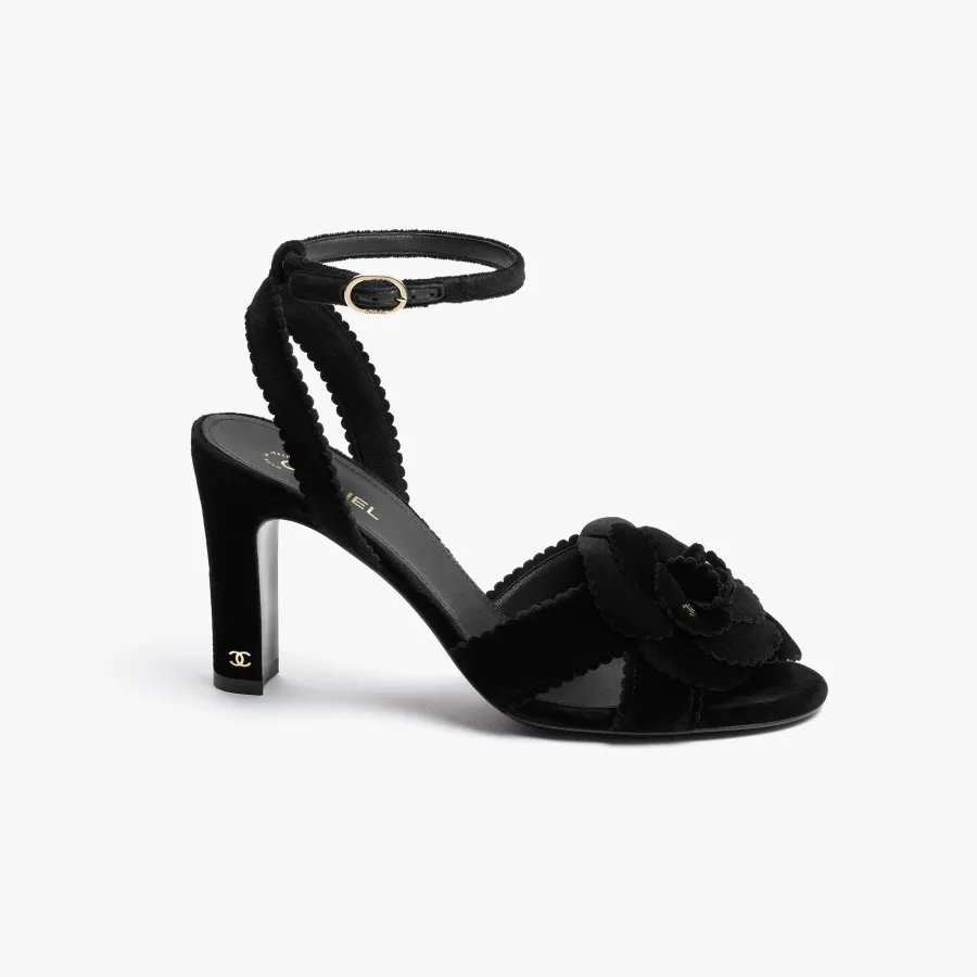 Chanel grosgrain, rhinestone and metal Black sandals