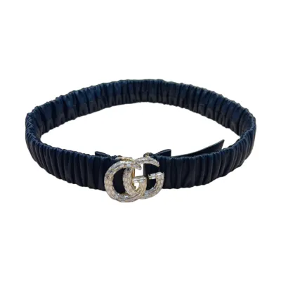 Gucci Women's GG Buckle With Crystals Elastic Belt In Black Calfskin With Silver Hardware 30mm/40mm