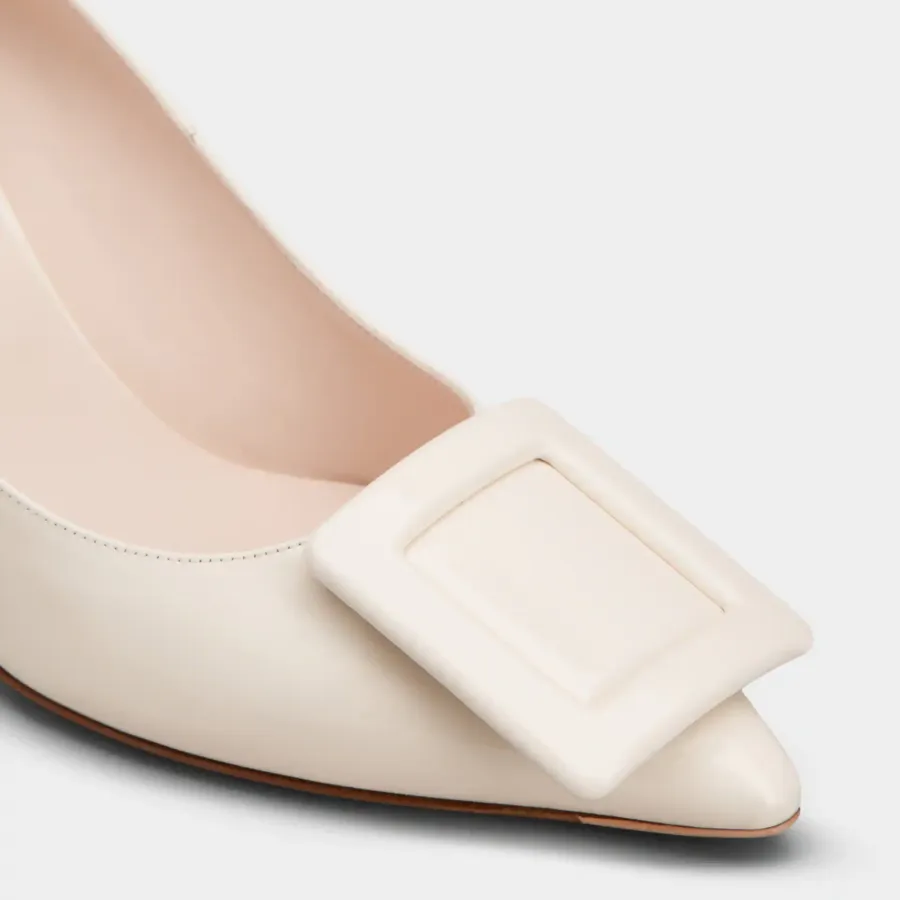 Roger Vivier Viv' In The City Pumps High Heels In White Patent Leather With Lacquered Metal Buckle (Heel Height 6.5cm)