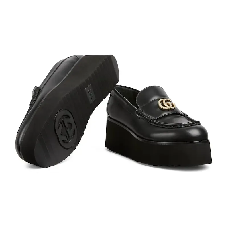 Gucci black double G slope heel loafers