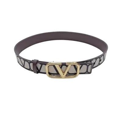 Valentino V Buckle Belt In Red/Black/Coffee Monogram Logo Calfskin With Gold/Gun Black Hardware 40mm