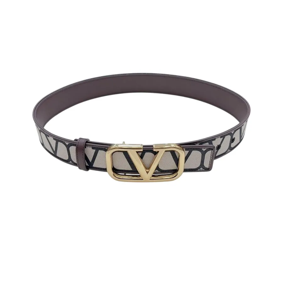 Valentino V Buckle Belt In Red/Black/Coffee Monogram Logo Calfskin With Gold/Gun Black Hardware 40mm