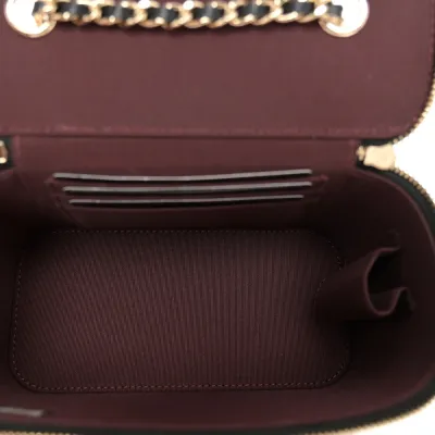 Chanel Vanity Case With Chain Small Black Quilted Lambskin Leather Light Gold Hardware