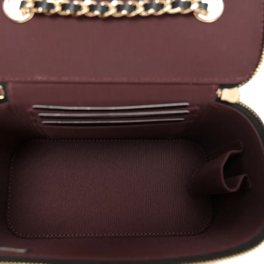 Chanel Vanity Case With Chain Small Black Quilted Lambskin Leather Light Gold Hardware