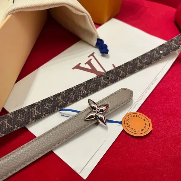 Louis Vuitton Women's Mini Flowergram Reversible Belt In Grey Calfskin And Monogram Canvas With Gold/Silver/Pink/Black Hardware 15mm - Image 4