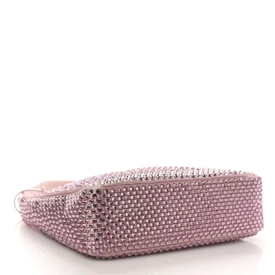 Prada Mini Re-Edition 2000 Bag Alabastro Satin & Crystal Silver Hardware