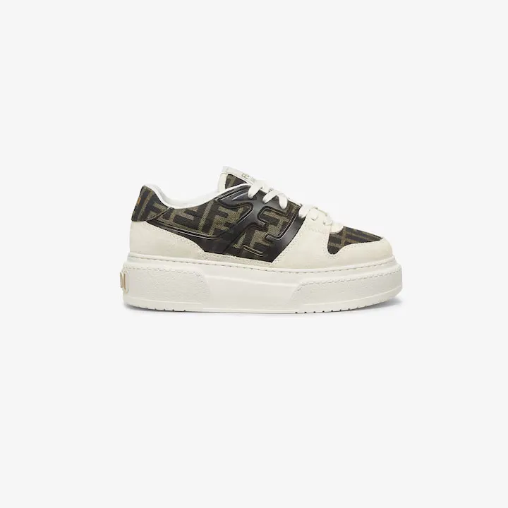 FENDI Brown white suede canvas platform shoes Sneakers
