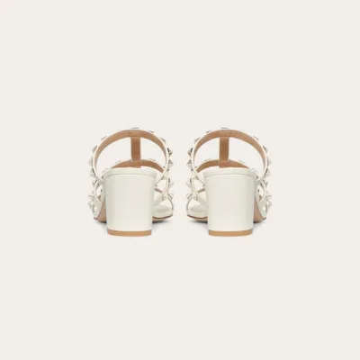 VALENTINO White calfskin studded high-heeled sandals (heel height 6cm)