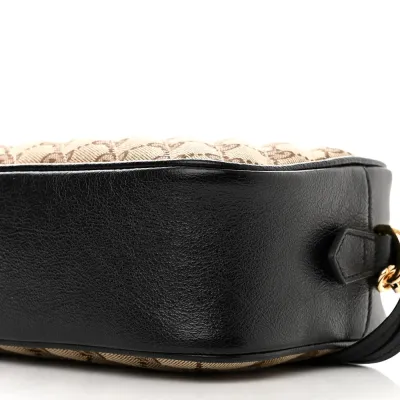 Gucci Small Diagonal GG Marmont Chain Shoulder Bag Beige/Black GG Monogram Canvas & Matelassé Leather Gold Hardware