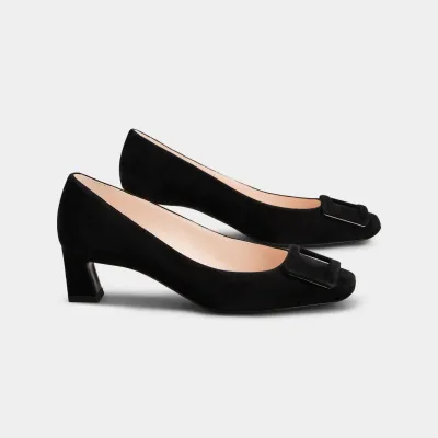 Roger Vivier Trompette Pumps High Heels In Black Suede With Suede Metal Buckle (Heel Height 4.5cm)
