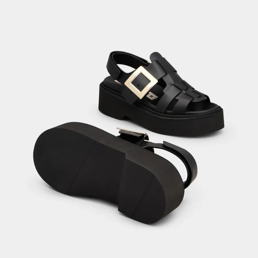 Roger Vivier Viv' Rangers Sandals In Black Leather With Metal Buckle
