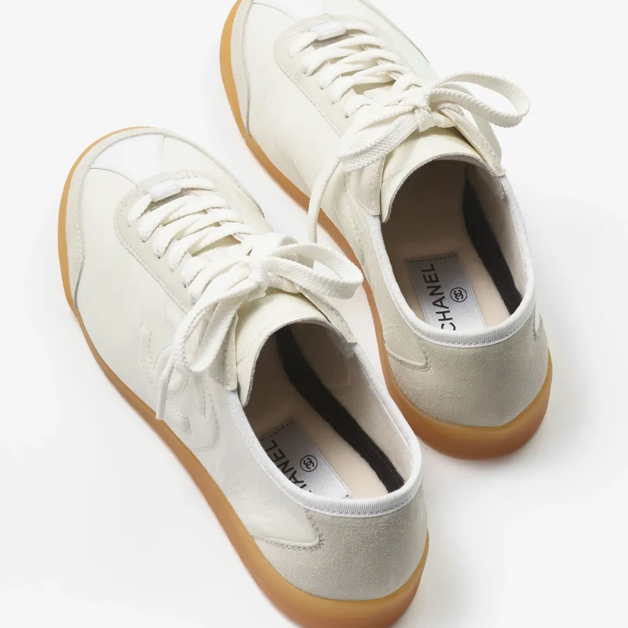 White calfskin and suede Chanel Sneakers