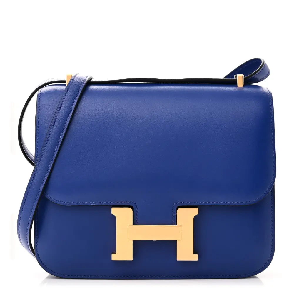 Hermès Constance 18 Bleu Bleu Électrico Couro Tadelakt Ferragens Douradas