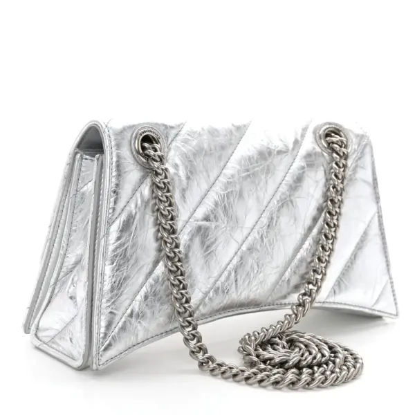 Balenciaga Small Crush Chain Bag Beige Quilted Crushed Calfskin Leather Silver Hardware - Image 3