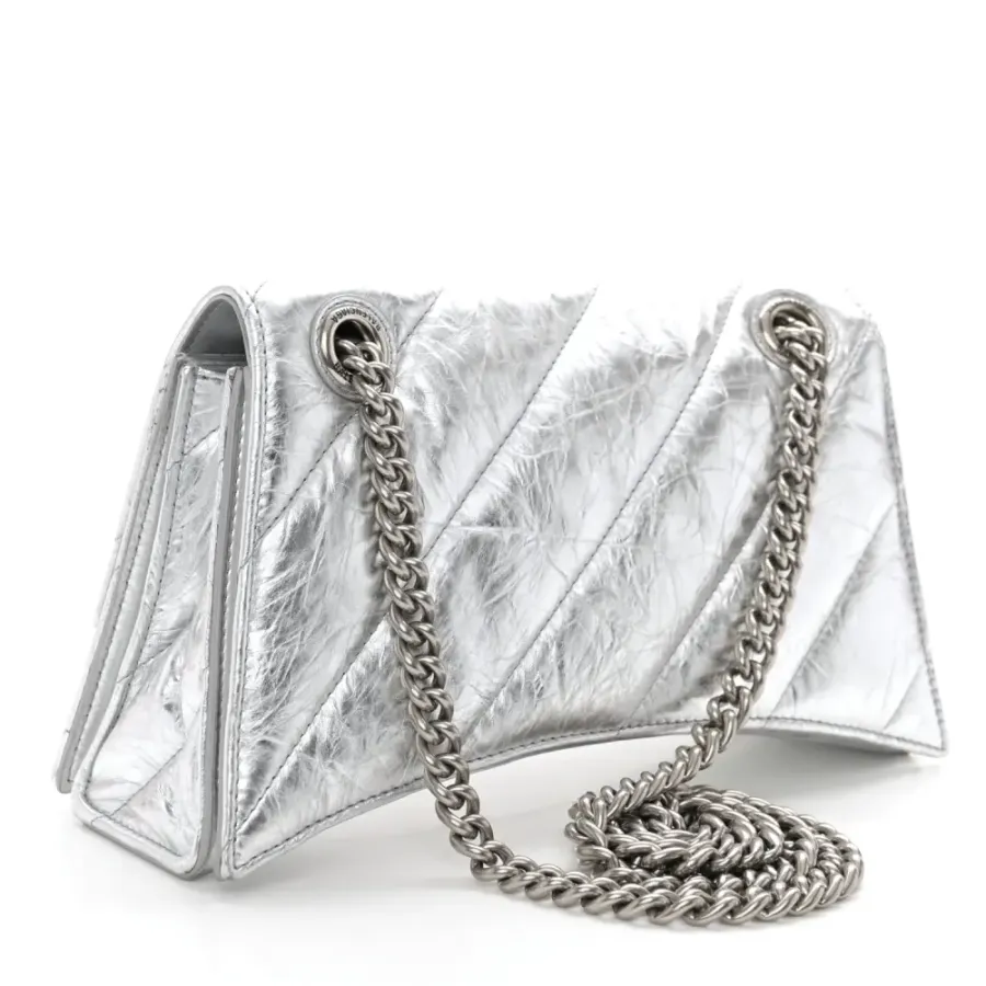 Balenciaga Small Crush Chain Bag Beige Quilted Crushed Calfskin Leather Silver Hardware