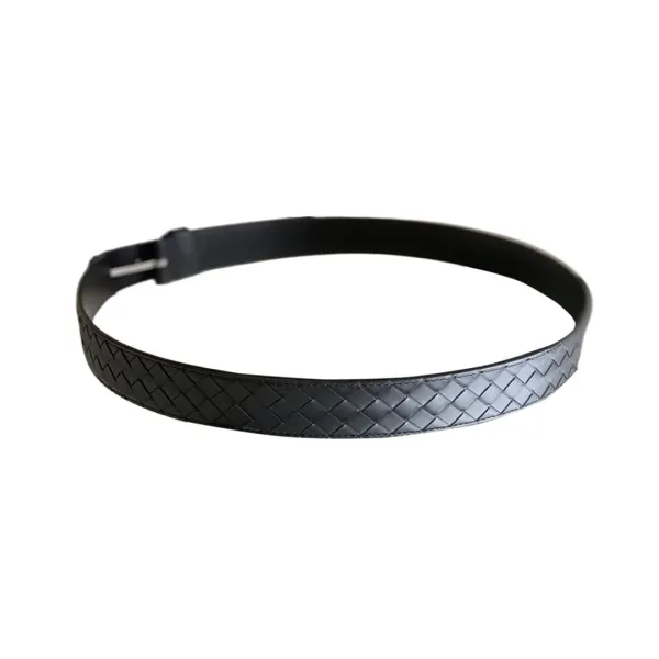 Bottega Veneta Men's Semicircle Buckle Intrecciato Belt In Black Calfskin With Matte Gun Black/Silver/Gold Hardware 35mm - Image 4