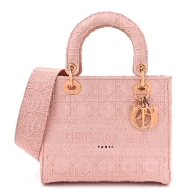 Dior Medium Lady D-Lite Bois De Rose Cannage Embroidered Canvas Gold Hardware