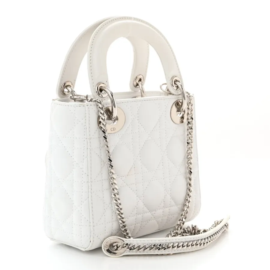 Dior Mini Lady Dior White Lambskin Cannage Leather Silver Hardware