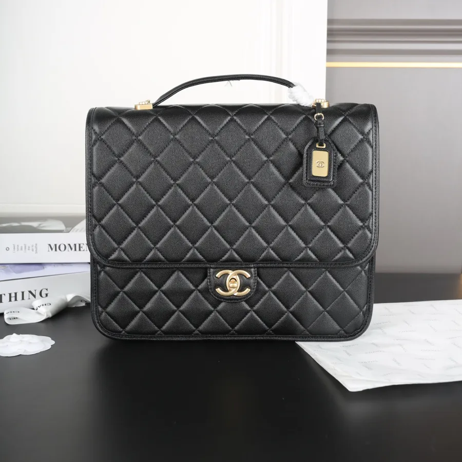 Chanel Black Quilted Caviar Leathe Backpacks