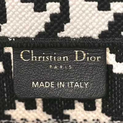 Dior Small Book Tote Black/White Houndstooth Embroidered Canvas