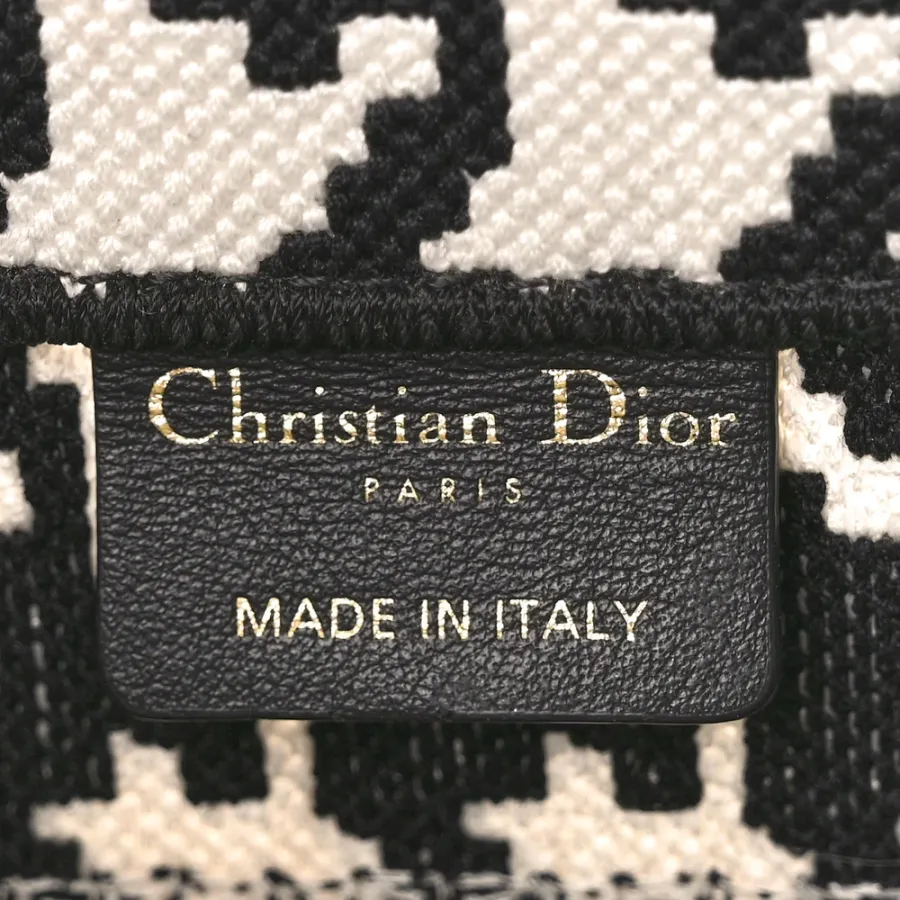 Dior Small Book Tote Black/White Houndstooth Embroidered Canvas
