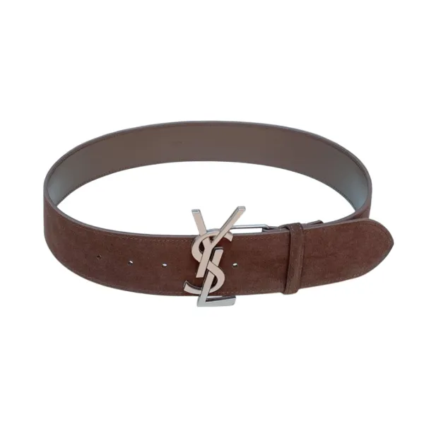 Saint Laurent Pairs Belt In Brown/Coffee Suede Leather With Gold/Silver Hardware 50mm - Image 9