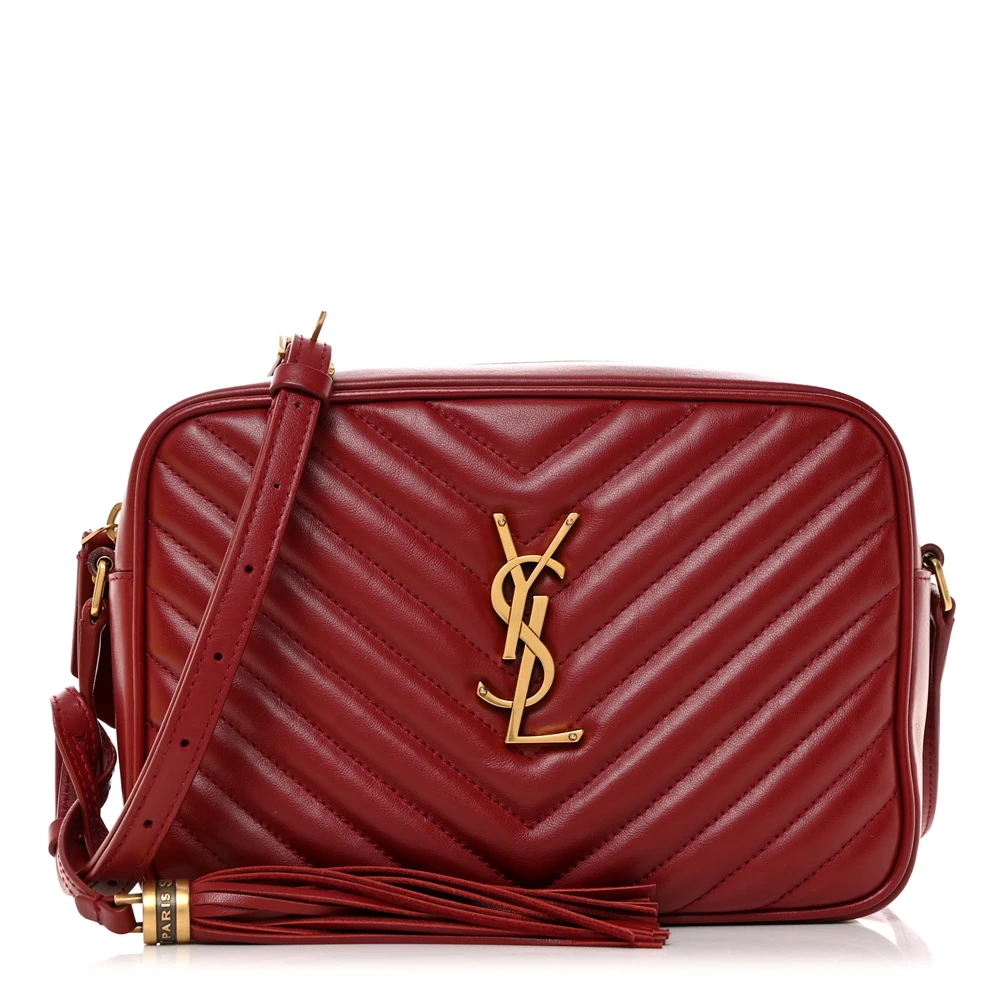 Saint Laurent Bolsa Câmera Lou Média Opyum Vermelho Monograma em Pele de Bezerro Matelassê com Hardware Dourado